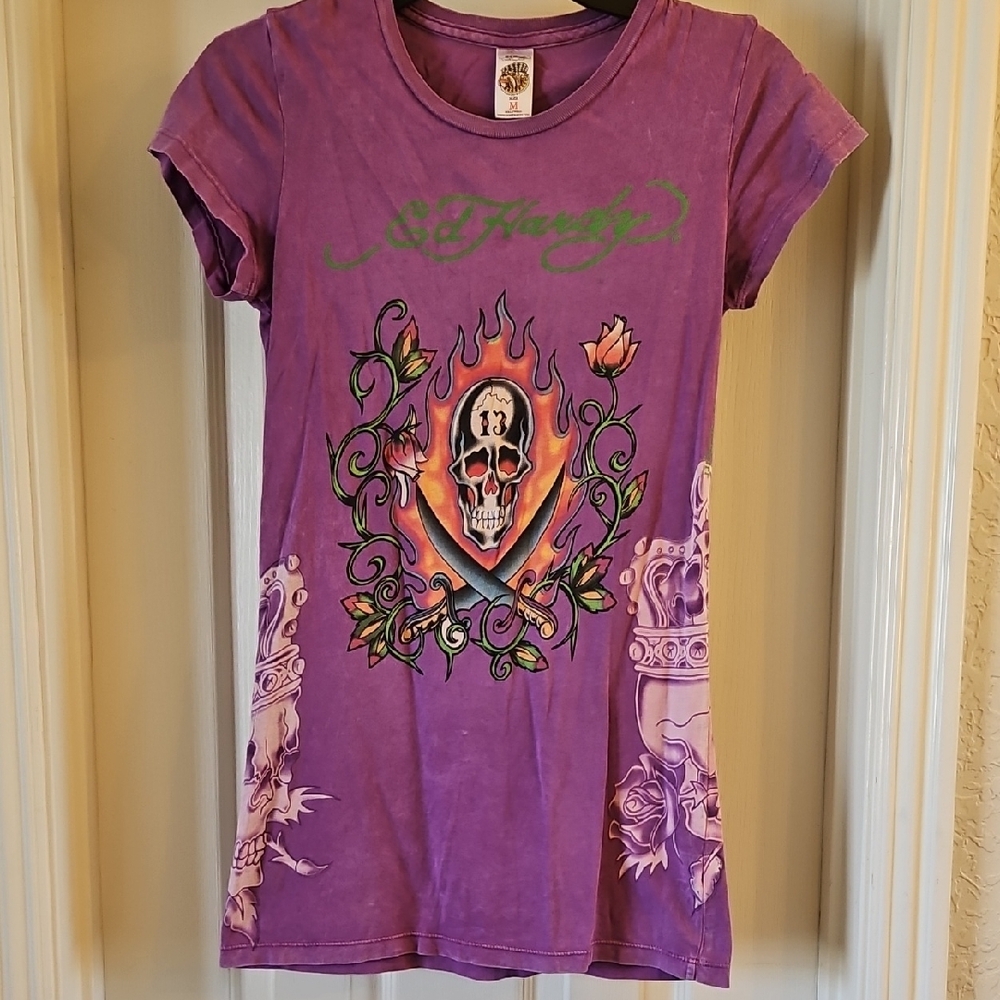 Ed Hardy Purple Short Sleeve Graphic Tee